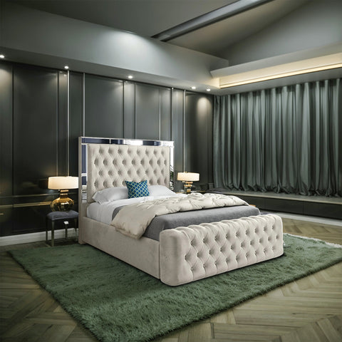 Everwood Mirror Upholstered Soft Velvet Bed Frame