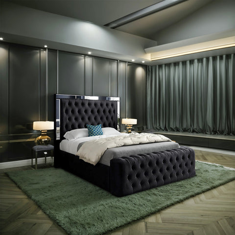 Everwood Mirror Upholstered Soft Velvet Bed Frame