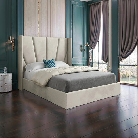 Celestia Wide Curved Winged Upholstered Soft Velvet Bed Frame