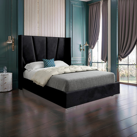 Celestia Wide Curved Winged Upholstered Soft Velvet Bed Frame
