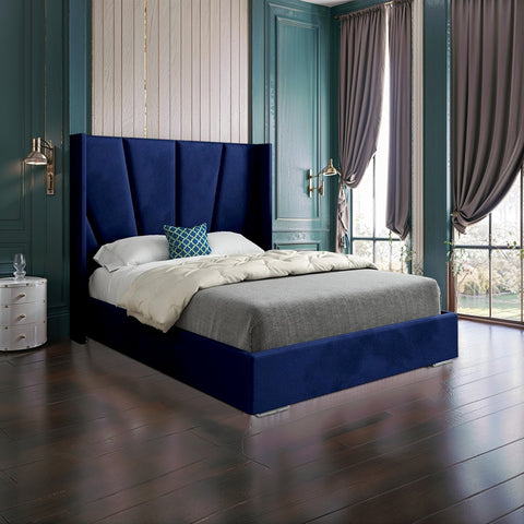 Celestia Wide Curved Winged Upholstered Soft Velvet Bed Frame