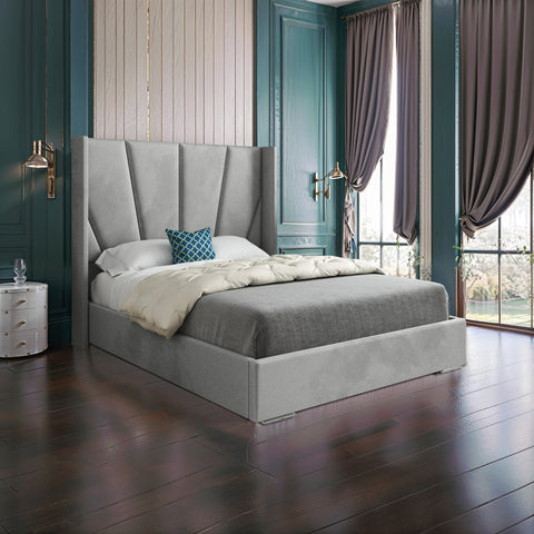 Celestia Wide Curved Winged Upholstered Soft Velvet Bed Frame