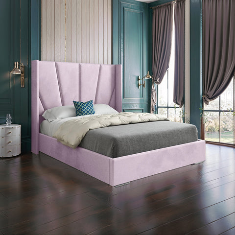 Celestia Wide Curved Winged Upholstered Soft Velvet Bed Frame