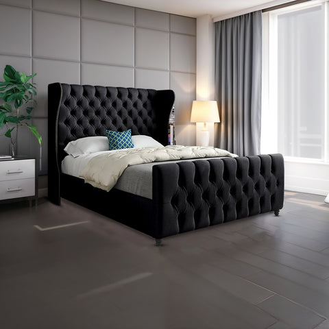 Harmony Straight Curved Top Upholstered Soft Velvet Bed Frame