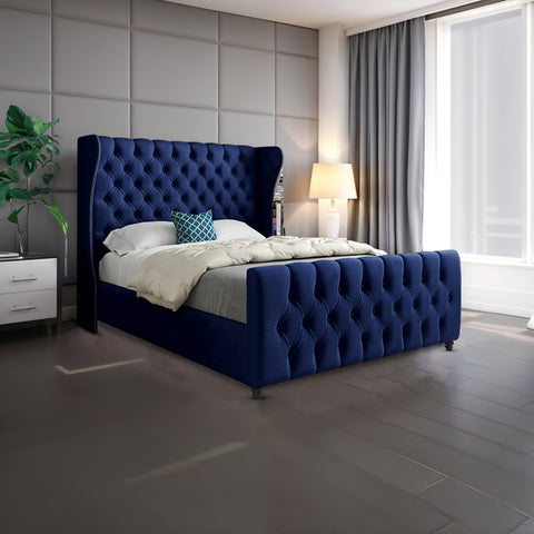 Harmony Straight Curved Top Upholstered Soft Velvet Bed Frame