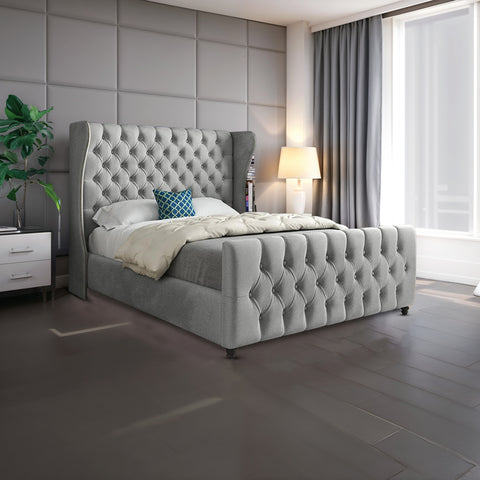 Harmony Straight Curved Top Upholstered Soft Velvet Bed Frame