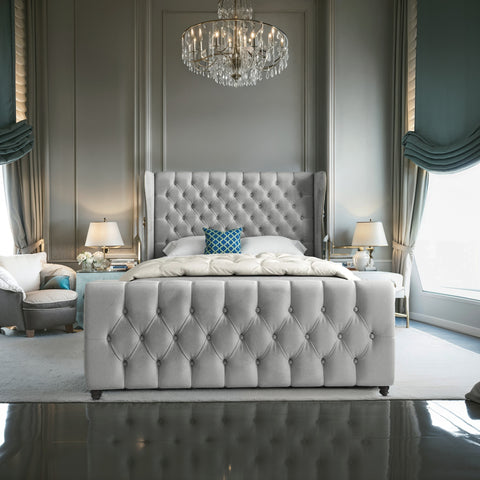 Harmony Straight Curved Top Upholstered Soft Velvet Bed Frame