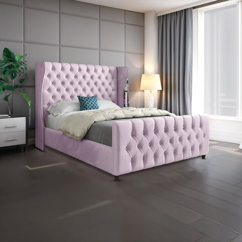 Harmony Straight Curved Top Upholstered Soft Velvet Bed Frame