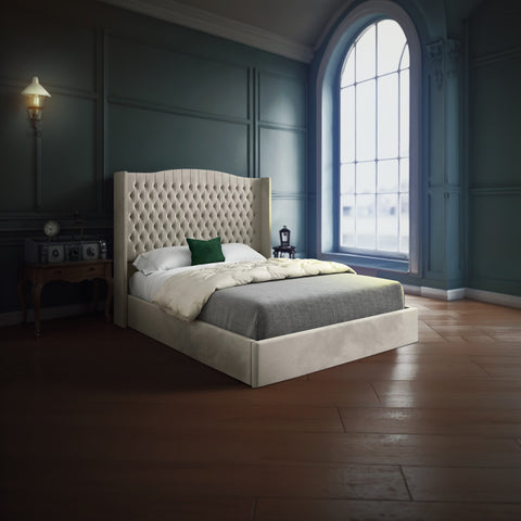 Tiyago Curved Top Winged Upholstered Soft Velvet Bed Frame