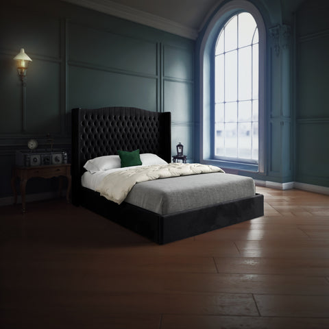 Tiyago Curved Top Winged Upholstered Soft Velvet Bed Frame