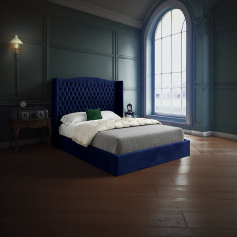 Tiyago Curved Top Winged Upholstered Soft Velvet Bed Frame
