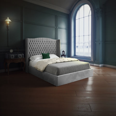 Tiyago Curved Top Winged Upholstered Soft Velvet Bed Frame