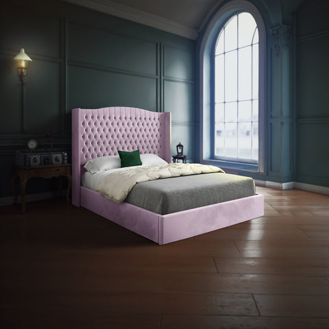 Tiyago Curved Top Winged Upholstered Soft Velvet Bed Frame