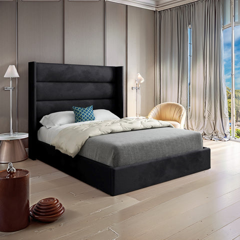 Meridian Straight Winged Upholstered Soft Velvet Bed Frame