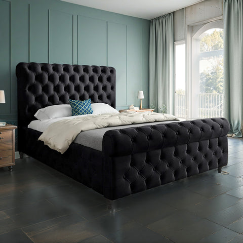 Savanna Sleigh Upholstered Soft Velvet Bed Frame