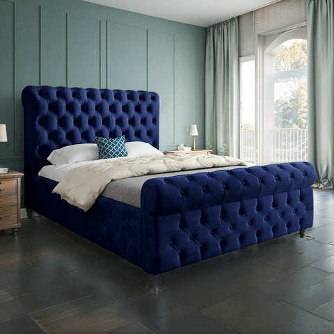 Savanna Sleigh Upholstered Soft Velvet Bed Frame