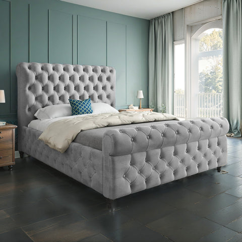 Savanna Sleigh Upholstered Soft Velvet Bed Frame