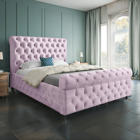 Savanna Sleigh Upholstered Soft Velvet Bed Frame