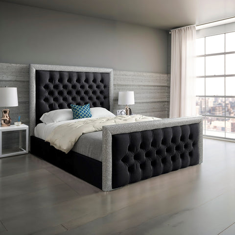 Skyline Glitter Border Upholstered Soft Velvet Bed Frame
