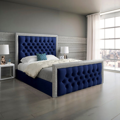 Skyline Glitter Border Upholstered Soft Velvet Bed Frame