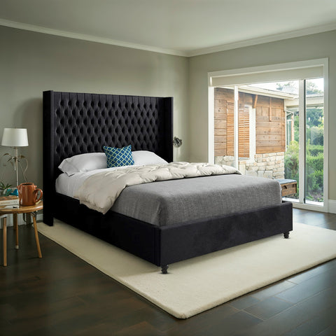 Mirage Straight Winged Upholstered Soft Velvet Bed Frame