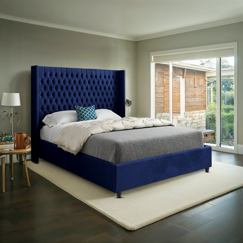 Mirage Straight Winged Upholstered Soft Velvet Bed Frame
