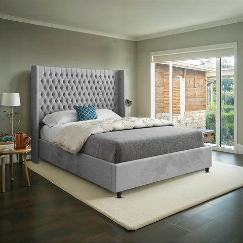 Mirage Straight Winged Upholstered Soft Velvet Bed Frame