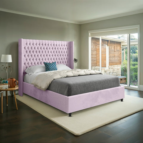 Mirage Straight Winged Upholstered Soft Velvet Bed Frame